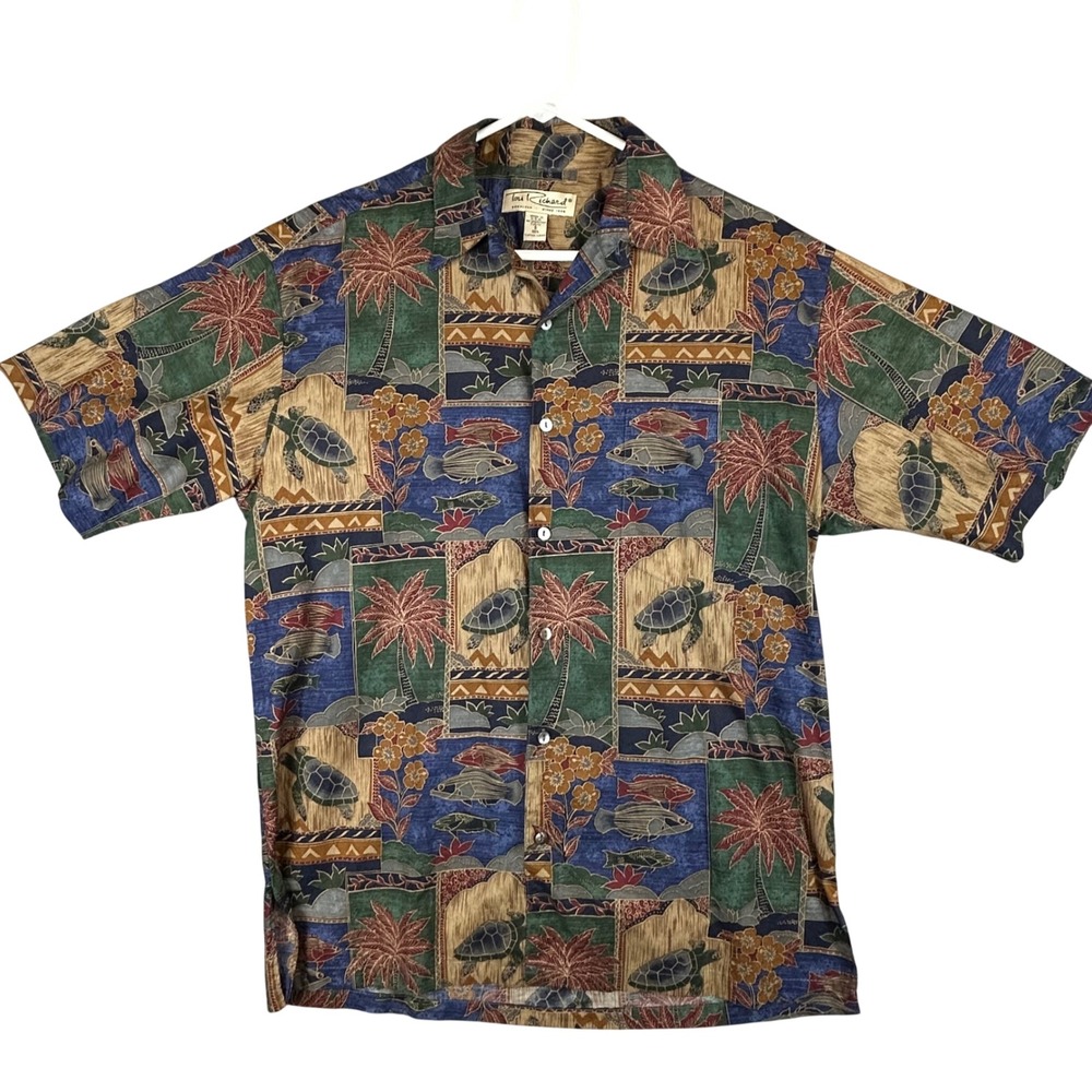 Tori Richard Mens S Sea Turtle Fish‎ Palm Tree Cotton Lawn Aloha Shirt 0300 1133